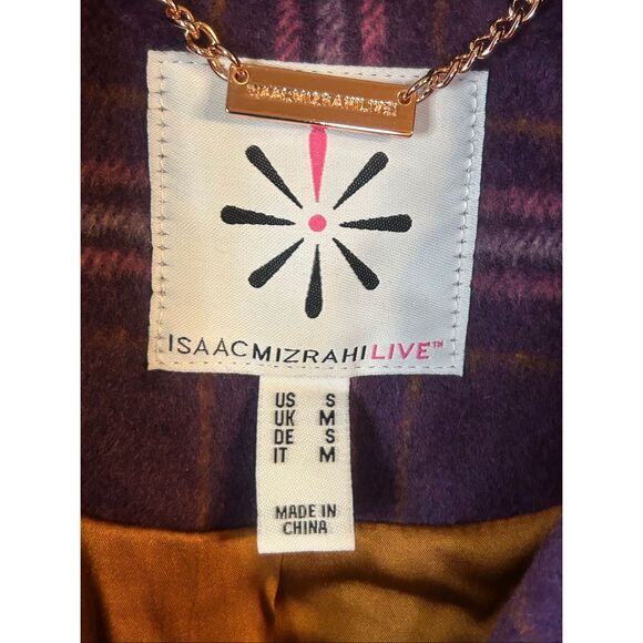 Isaac Mizrahi Lined Wool Blend Button Up Purple Plaid Coat Size Small (5543) - Picture 5 of 9